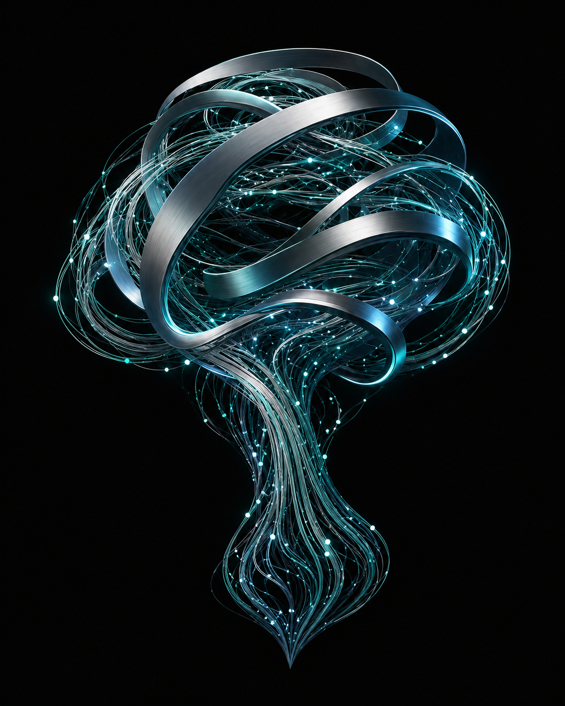 Escultura digital abstrata formada por conexões de inteligência artificial